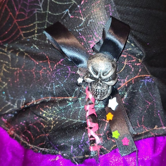 Cyber goth punk rave spider mini ruffle skirt neon skull handmade layered xs - Picture 3 of 10